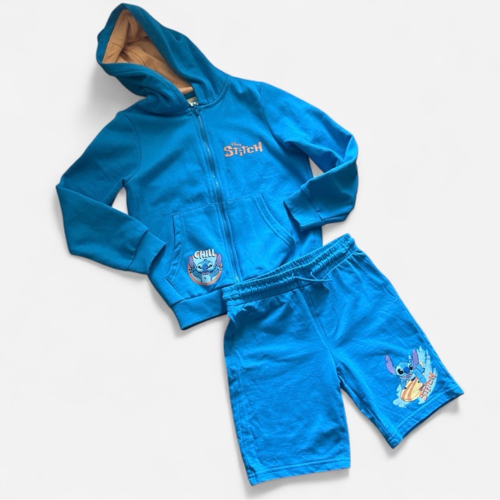 Blue Stitch Hoodie and Shorts Set
